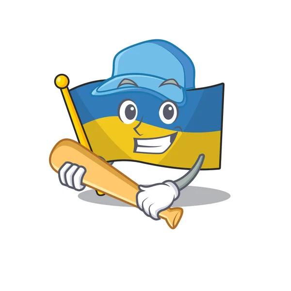 Giocare a baseball bandiera ucraina cartone animato isolato la mascotte — Vettoriale Stock