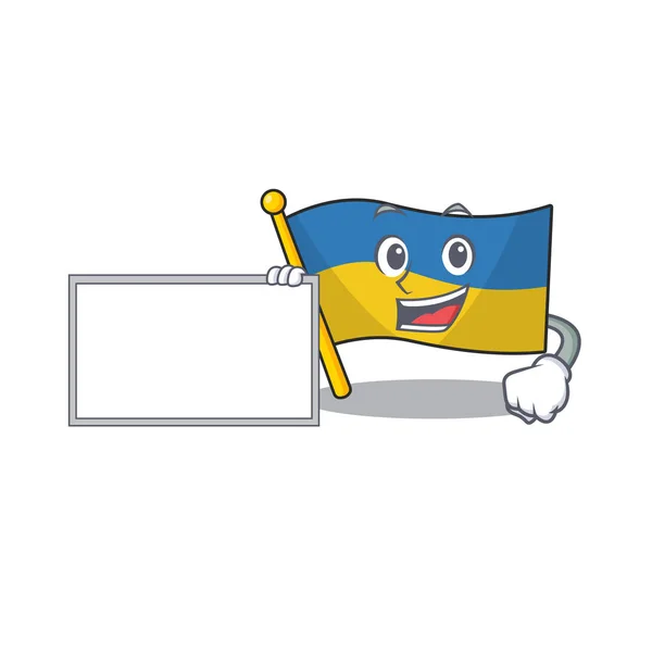 Con bordo bandiera ucraina cartone animato isolato la mascotte — Vettoriale Stock