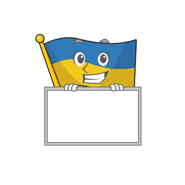 Grinning with board flag ukraine cartoon isolated the mascot — Stock Vector