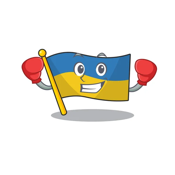 Drapeau de boxe ukraine bande dessinée isolé la mascotte — Image vectorielle