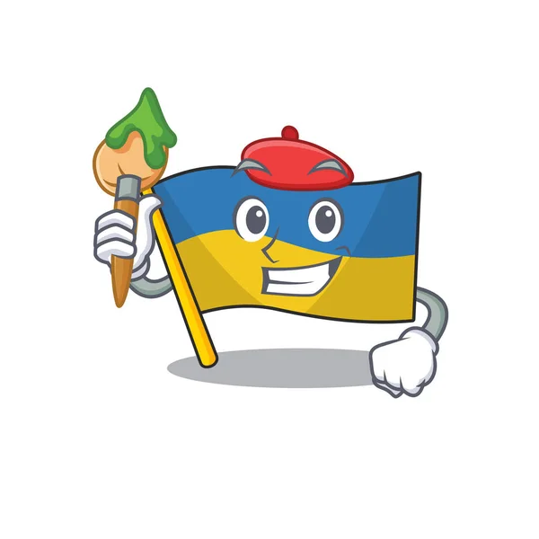Artist flag ukraine cartoon isolated the mascot — Stock Vector