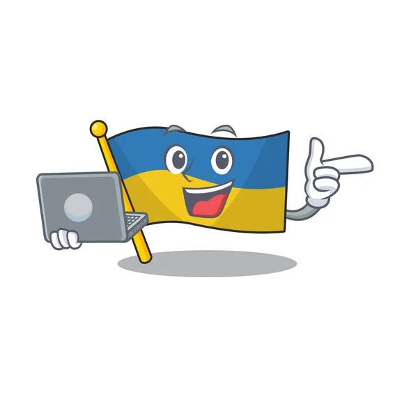 З прапором для ноутбуків український мультфільм ізольований талісман — стоковий вектор