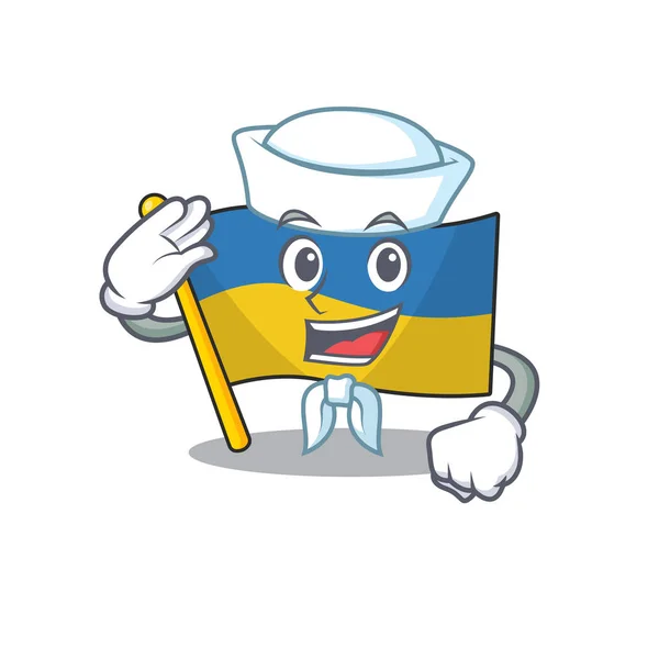 Marinaio bandiera ucraina cartone animato isolato la mascotte — Vettoriale Stock