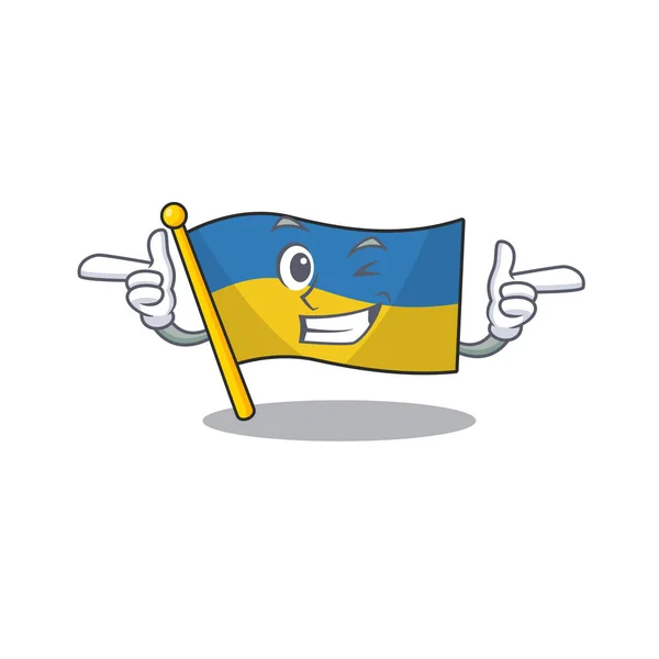 Wink bandiera ucraina sventolato sopra palo del fumetto — Vettoriale Stock