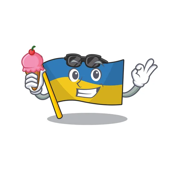 Avec drapeau de crème glacée ukraine flotté au-dessus du mât de dessin animé — Image vectorielle