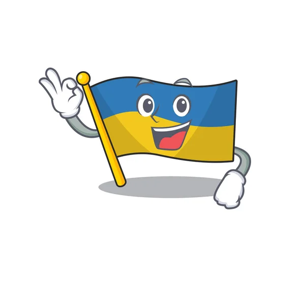 Okay Flagge Ukraine über Cartoon-Mast gehisst — Stockvektor