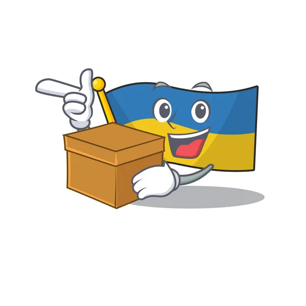 Con la bandiera della scatola ucraina sventolata sopra il palo del fumetto — Vettoriale Stock
