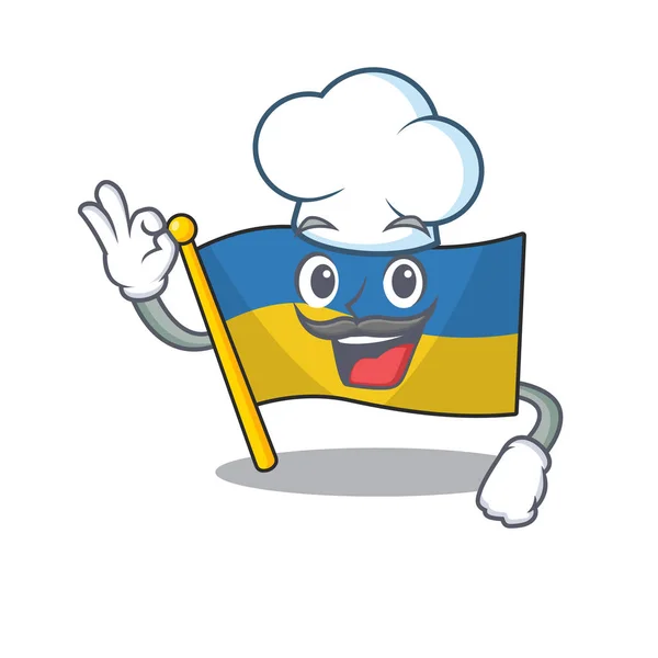Chef bandiera ucraina sventolato sopra palo del fumetto — Vettoriale Stock