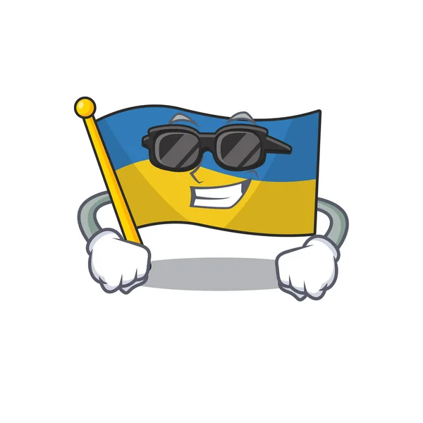 Drapeau super cool ukraine flotté au-dessus du mât de dessin animé — Image vectorielle