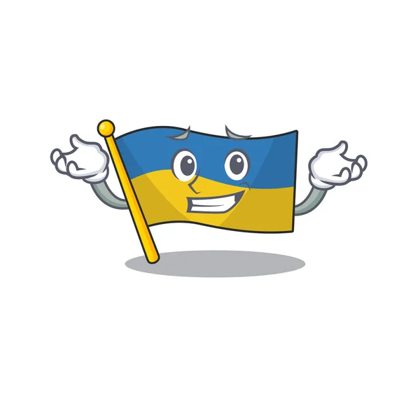 Grinning bandiera ucraina sventolato sopra palo del fumetto — Vettoriale Stock