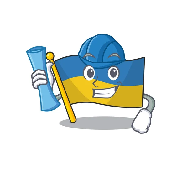 Architetto bandiera ucraina sventolato sopra palo del fumetto — Vettoriale Stock