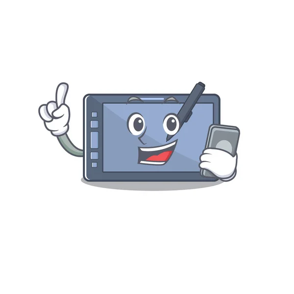 S telefonem grafický tablet znak s karikaturou — Stockový vektor