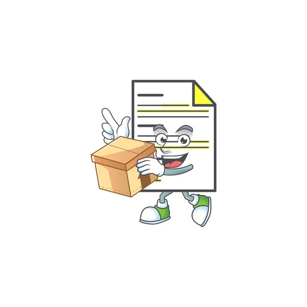 With box document in the cartoon character mascot. — Stock Vector