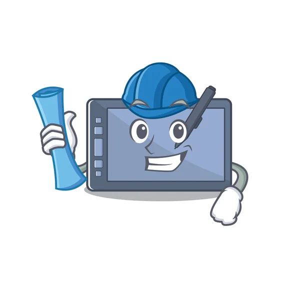 Arquiteto personagem tablet gráfico com mascote de forma —  Vetores de Stock
