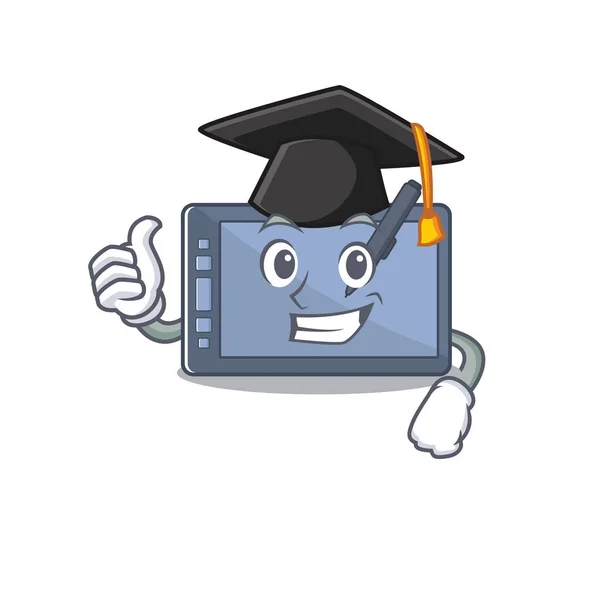 Personagem gráfico da tabuleta da graduação com mascote da forma — Vetor de Stock