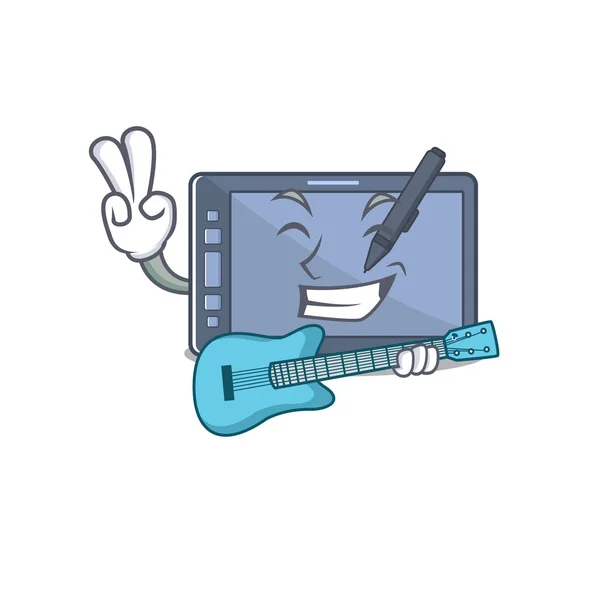 Met gitaar grafische tablet geïsoleerd in de cartoon — Stockvector