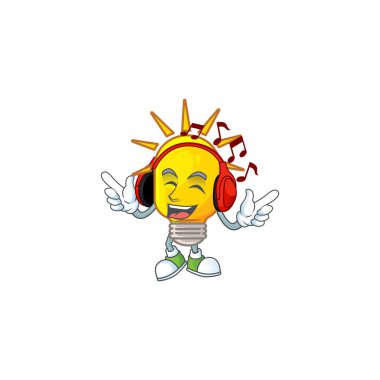 Çizgi film karakteri şekilli sarı müzik lambası dinlemek.