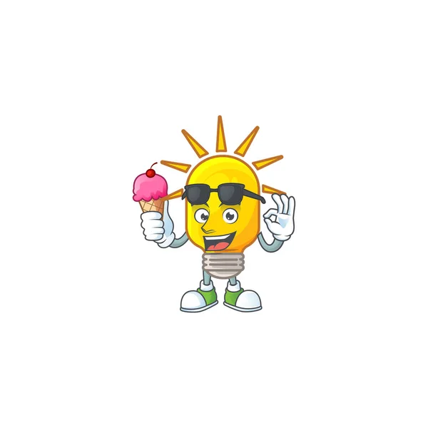 Con el icono del helado de la lámpara personaje de dibujos animados con la mascota — Vector de stock