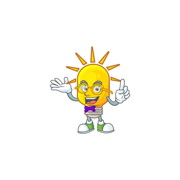 Ícone Geek personagem cartoon lâmpada com mascote — Vetor de Stock