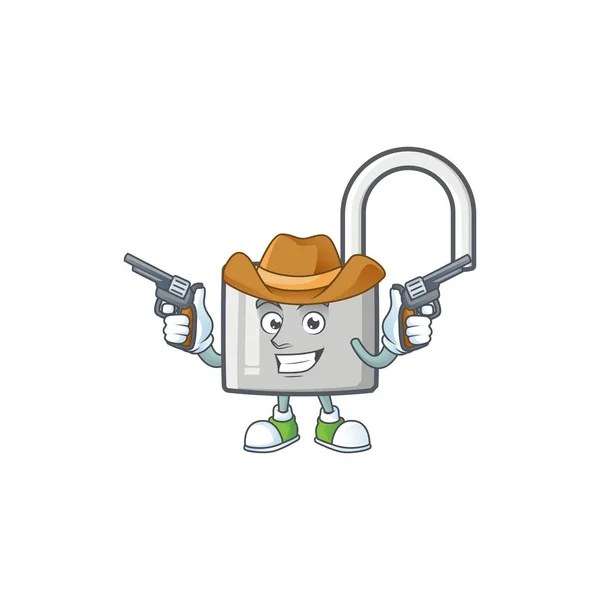 Cowboy unlock key with cartoon character design. — Stock Vector