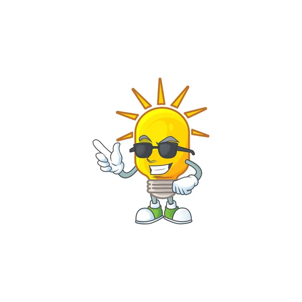 Super cool ícone lâmpada cartoon personagem com mascote — Vetor de Stock