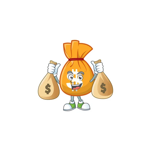 Avec sac d'argent sac d'argent dans le personnage — Image vectorielle