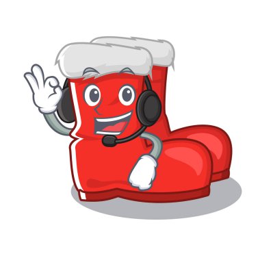 Kulaklıklı Noel Baba çizmeleriyle. Çizgi film şeklinde.