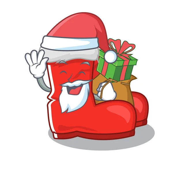 Père Noël avec des bottes de Père Noël cadeau avec la forme de dessin animé — Image vectorielle