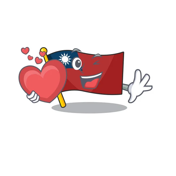 Con la bandera del corazón taiwan mascota aisló la caricatura — Archivo Imágenes Vectoriales