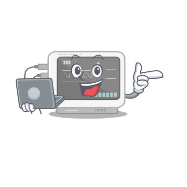 Dizüstü bilgisayarlı karikatür karakteri ile