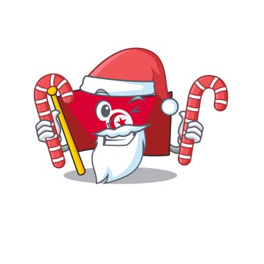 Tunus bayraklı Noel Baba karakteri çizgi filmle izole edilmiş.