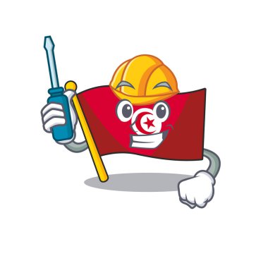 Karikatür ile izole edilmiş otomotiv bayrağı tunisia karakteri