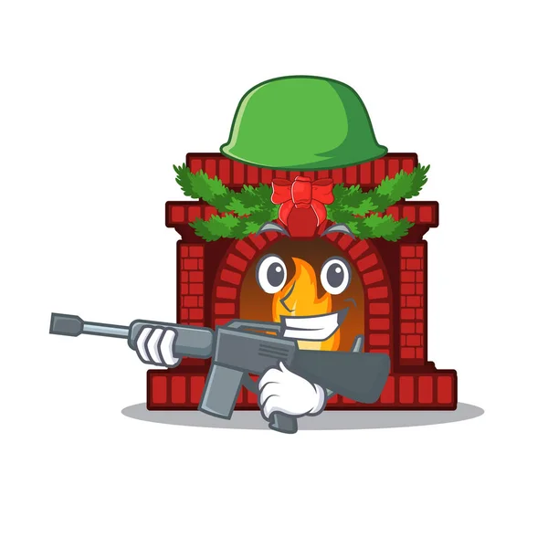 Cheminée de Noël de l'armée isolée avec la mascotte — Image vectorielle