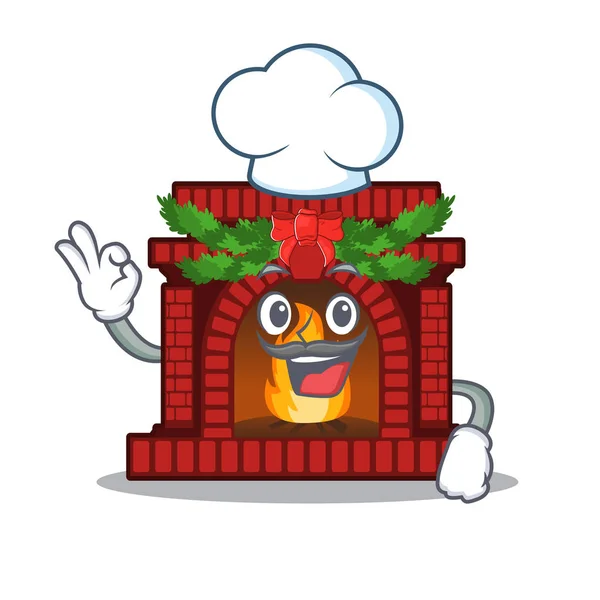 Chef christmas fireplace in the cartoon shape — Stock Vector