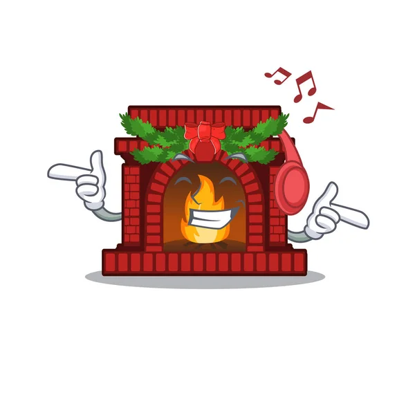 Музыкальный рождественский камин на столе мультфильма — стоковый вектор