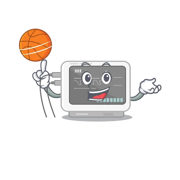 Con la máquina de baloncesto ecg dibujos animados con el personaje — Archivo Imágenes Vectoriales