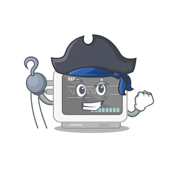 Pirata ecg macchina cartone animato con il personaggio — Vettoriale Stock