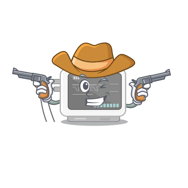 Cowboy ecg machine cartoon met het karakter — Stockvector