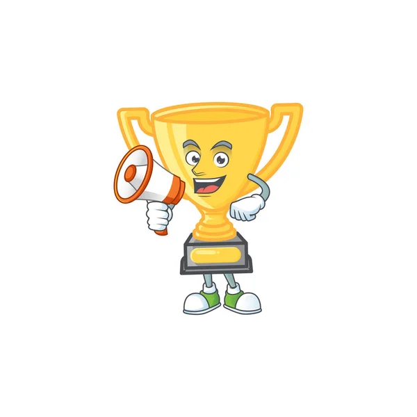 With megaphone gold trophy cup for award prize. — Stock Vector