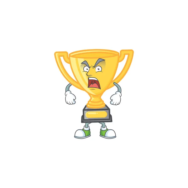 Maskotlu kızgın ikon karakter altın kupası — Stok Vektör