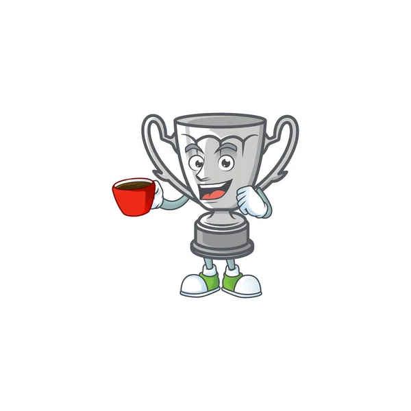 Выпивка в чашке серебряного трофея с мультяшной формой персонажа . — стоковый вектор
