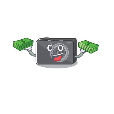 Maskotlu para çantası dijital kamerasıyla.