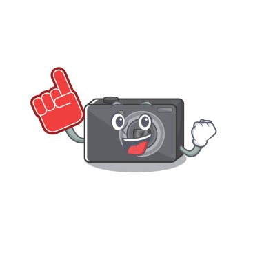 Çizgi film masasında köpük parmak dijital kamera.