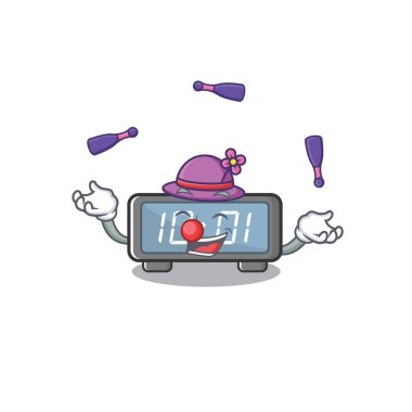 Çizgi film sandalyesinde dijital saatle oynamak.