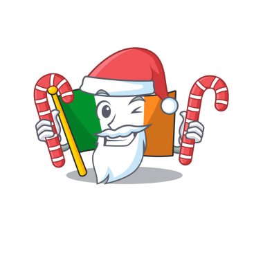 Şeker bayrağı taşıyan Noel Baba İrlanda maskotu karakter şekli