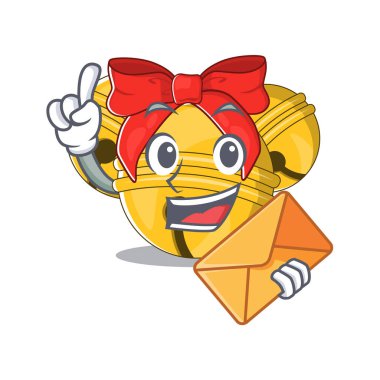Zarflı Jingle Bell çizgi filmi maskot ile izole edilmiş.