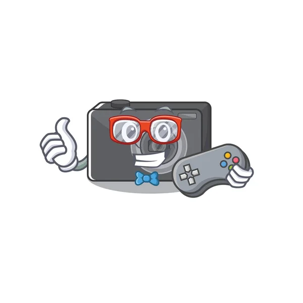 Gamer câmera digital com na mascote — Vetor de Stock