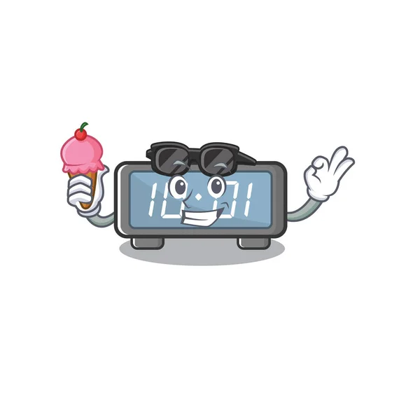 Con helado reloj digital se aferra a la pared de dibujos animados — Vector de stock