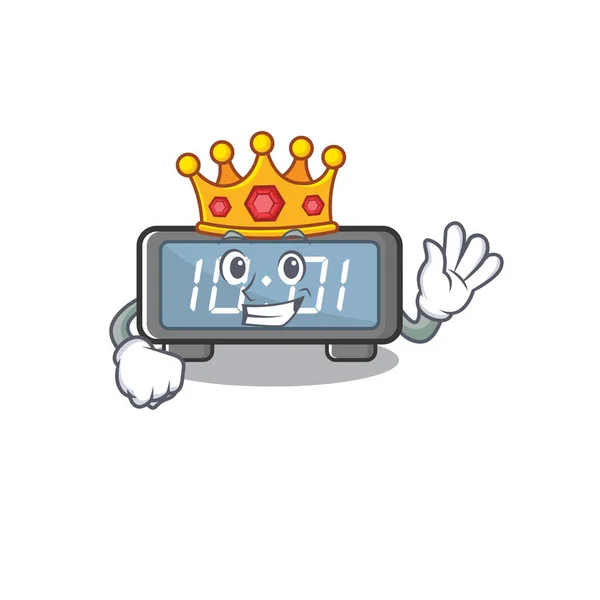 Reloj digital King en una silla de dibujos animados — Vector de stock