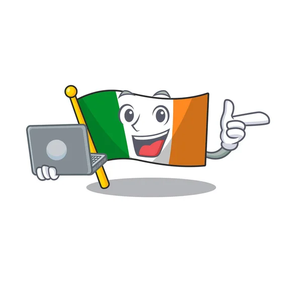 İrlanda dizüstü bilgisayar bayrağı karikatürle izole edilmiş. — Stok Vektör